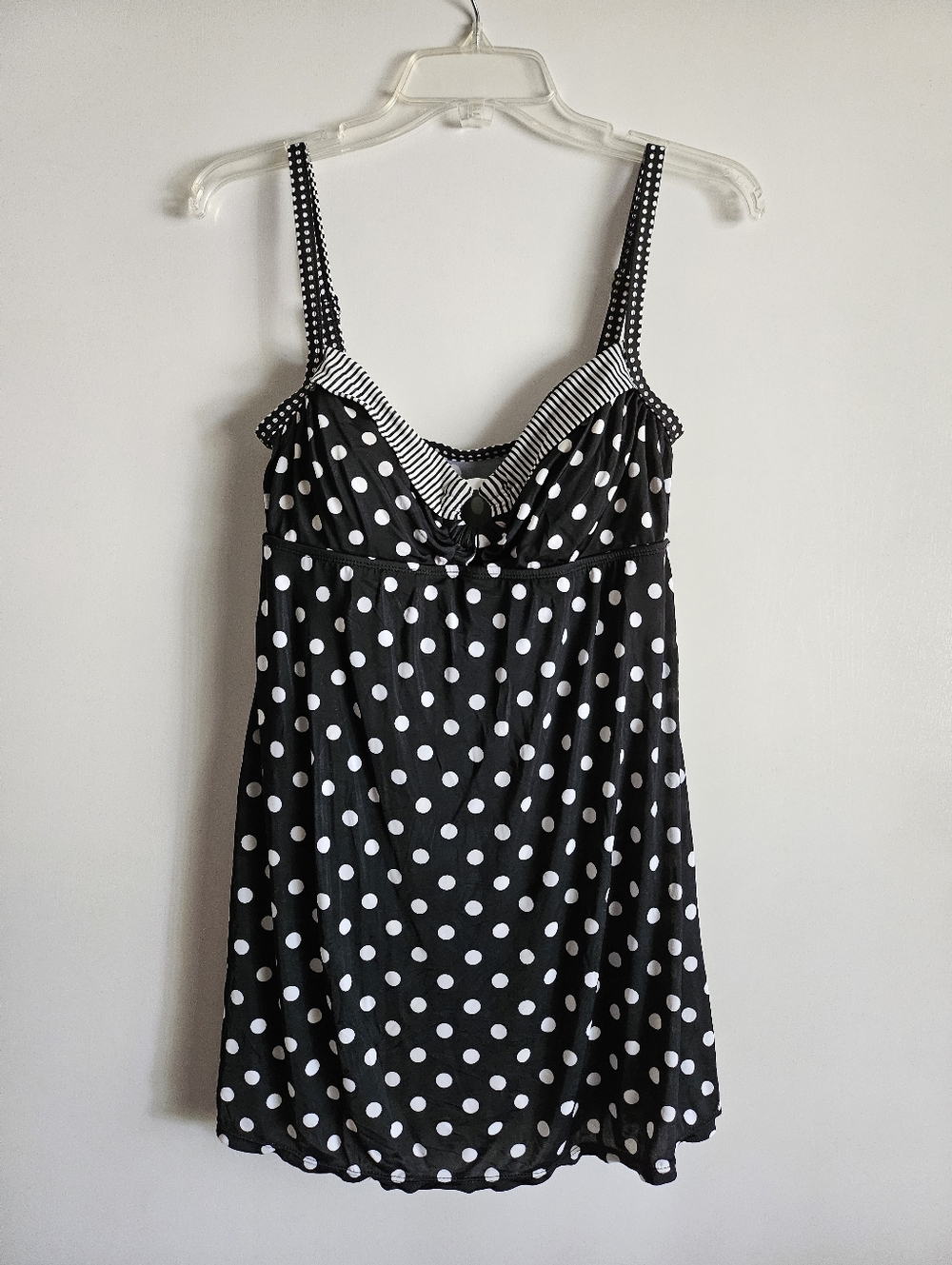 Y2K 24th & Ocean Swim Tankini One Peice Polka Dot Black & White Womens Size 10